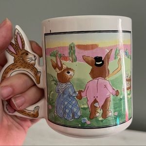 Vintage Easter Bunny Coffee Mug with Figural Bunny Handle